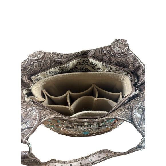 Cowgirl Trendy Tote Bag Concealed Weapon Rhinestone Studded Turquiose Southwest - Picture 8 of 14